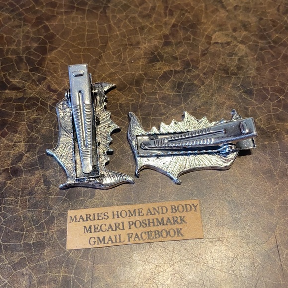 Silver Bat Devil Demon Wings Hair Clips New Victorian Goth Vintage style Spooky - Picture 5 of 10